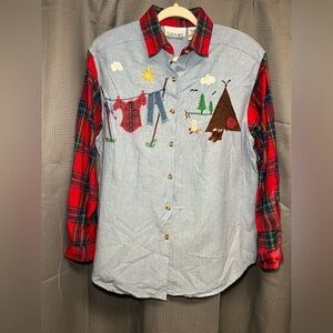 Casey and Max Embroidered Chambray/Plaid Shirt